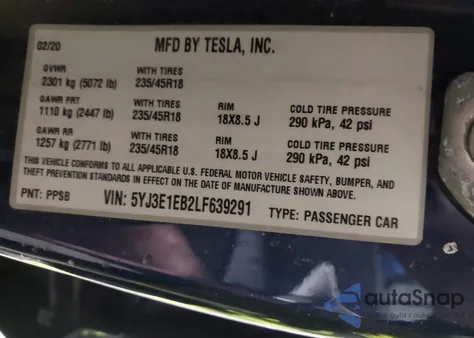 2020 Tesla Model 3 Long Range Dual Motor All-Wheel Drive из США, поврежденный, VIN 5YJ3E1EB2LF639291